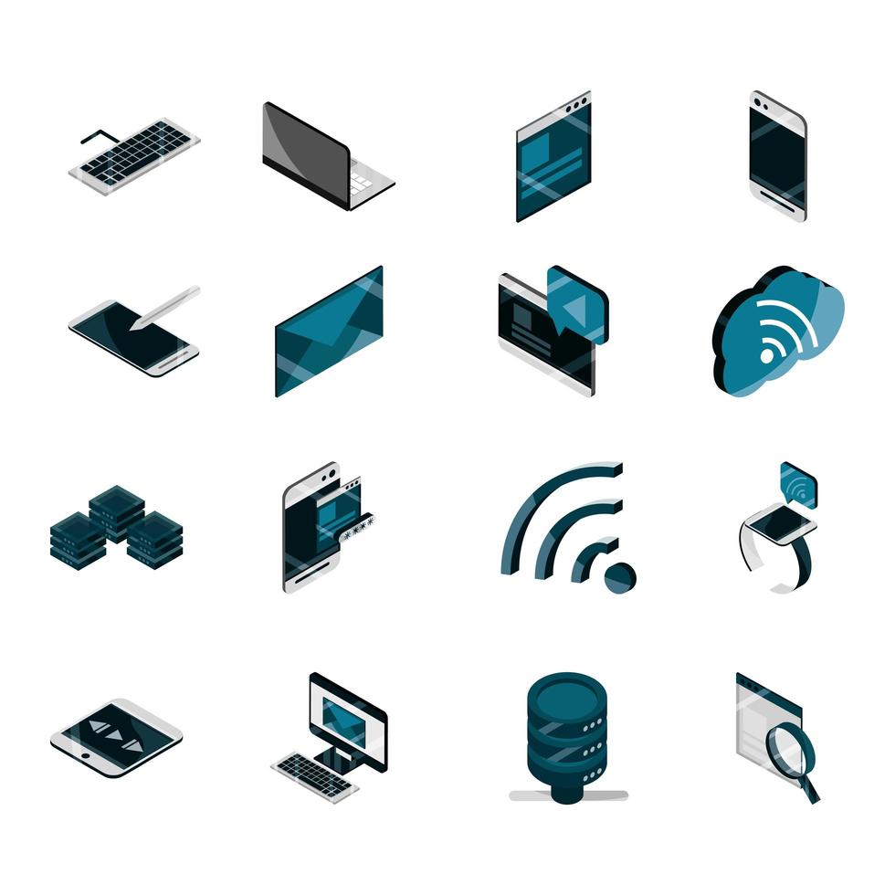 technology device gadget digital isometric isolated icons set vector