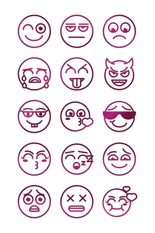 emoticon, divertido, smiley, caras, expresión, iconos, conjunto vector