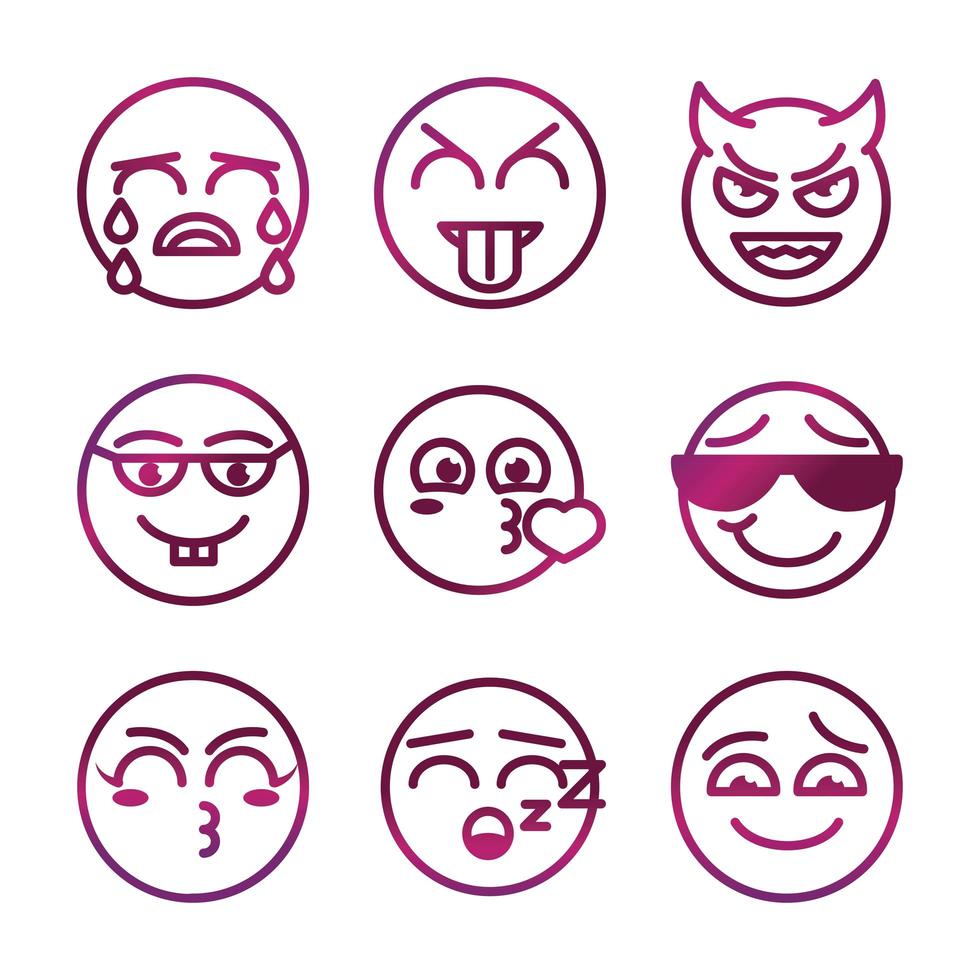 emoticon, divertido, smiley, caras, expresión, iconos, conjunto vector