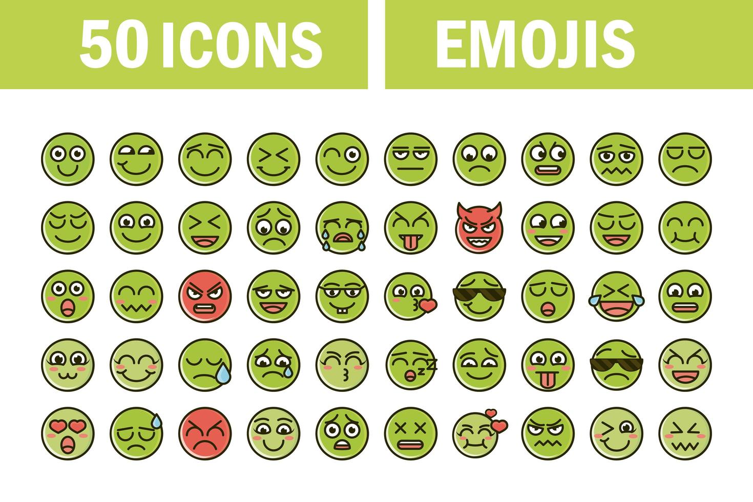 emoticon, divertido, smiley, caras, expresión, iconos, conjunto vector