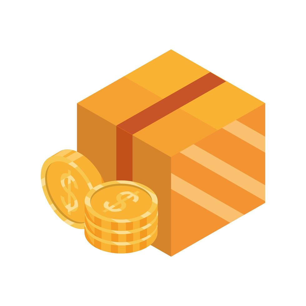 online shopping coins money cardboard box pack isometric isolated icon vector
