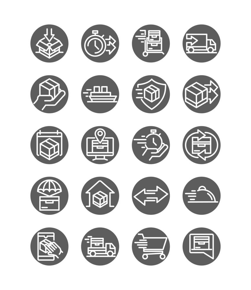 delivery cargo service logistic shipping commerce icons set block style vector