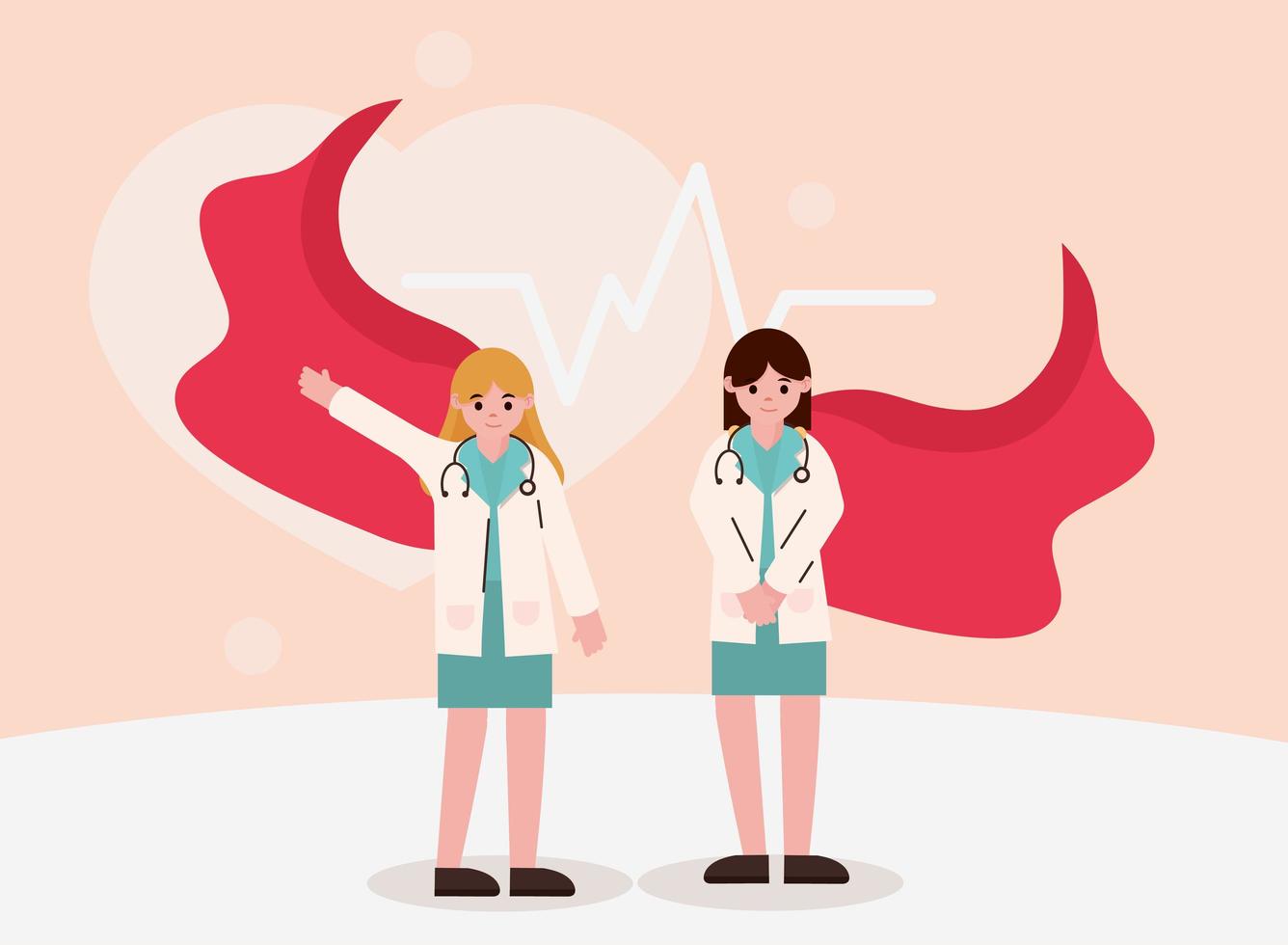 doctor hero female physician with coats and stethoscope and red cape vector