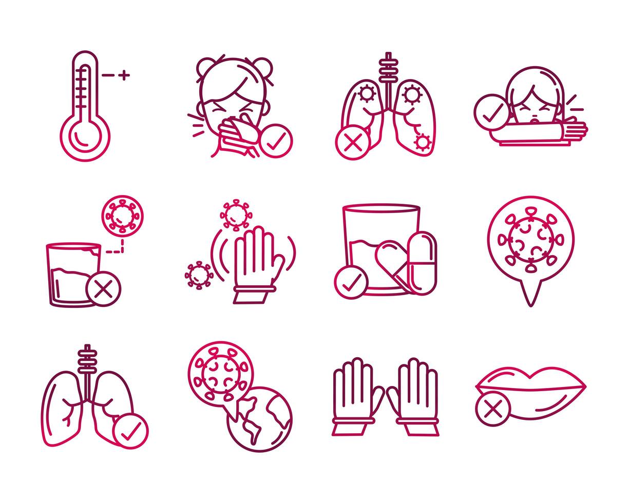 avoid and prevent spread of covid19 icons set gradient icon vector