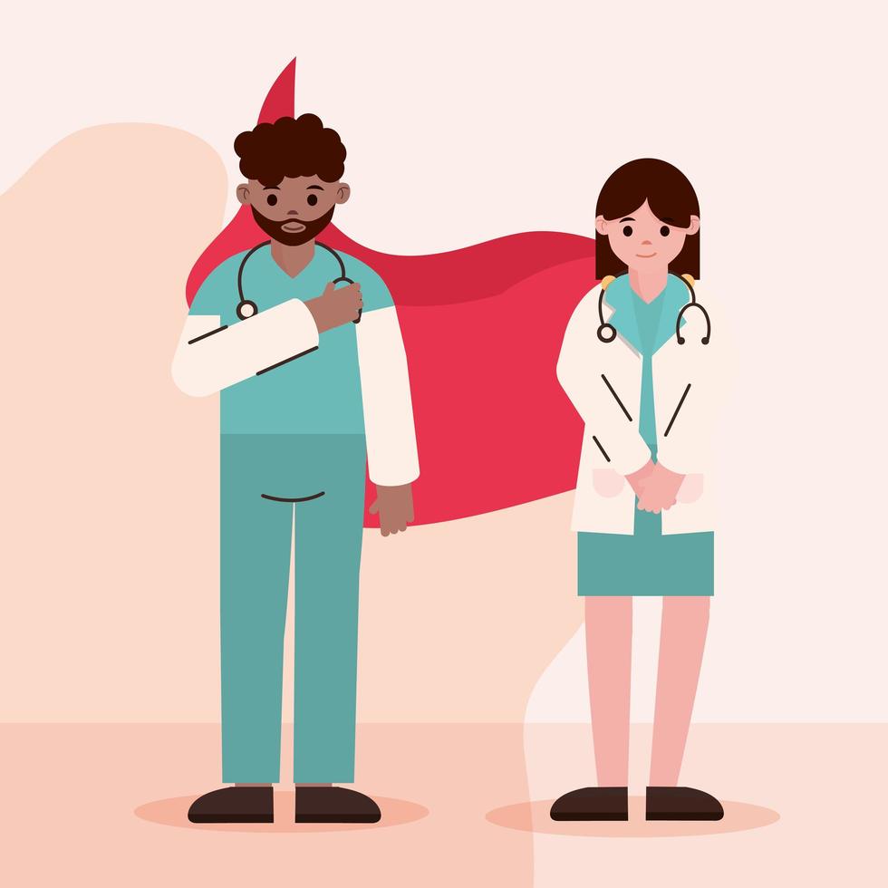 doctor hero physicians female and male professional with capes characters vector