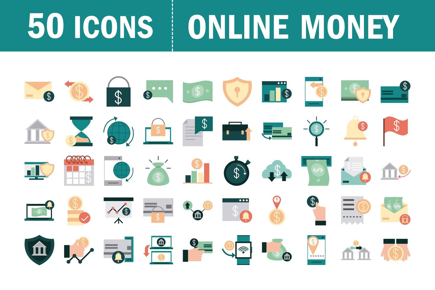 mobile banking financial payment money bsuiness icons set flat style vector