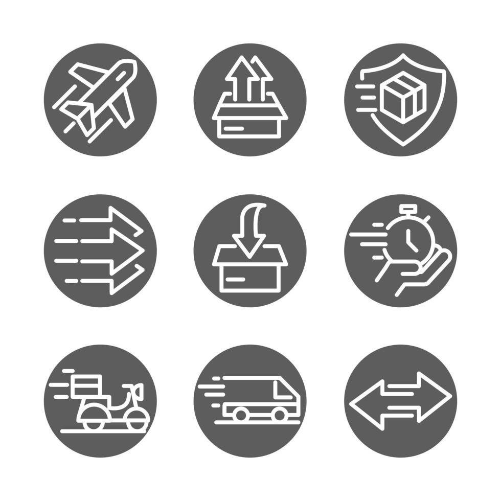 delivery cargo service logistic shipping commerce icons set block style vector