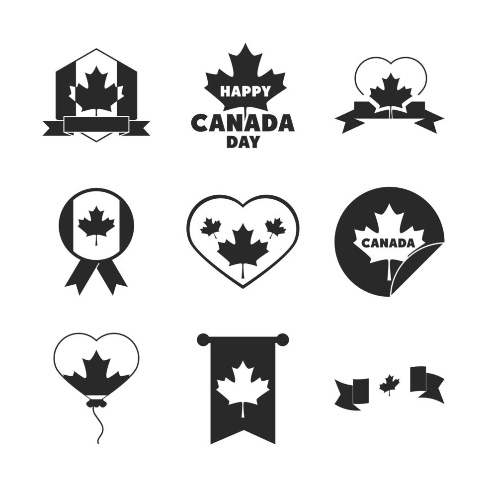 canada day independence freedom national patriotism celebration icons set silhouette style icon vector