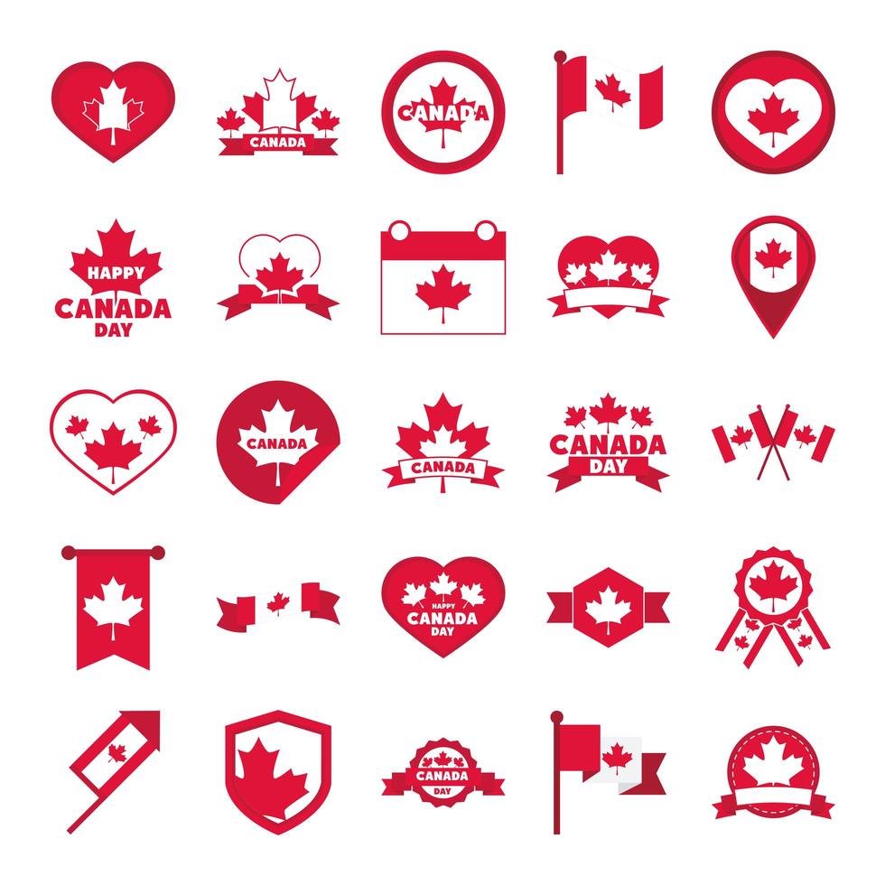 canadá, día de la independencia, libertad, patriotismo nacional, celebración, iconos, conjunto, plano, estilo, icono vector