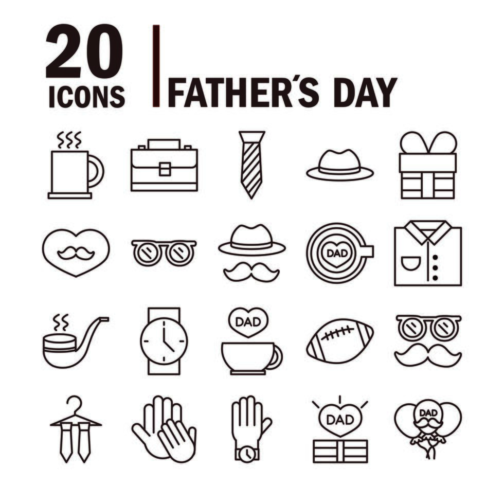 fathers day celebration accessories message decoration party icon set line style icon 2556109 Vector Art at Vecteezy