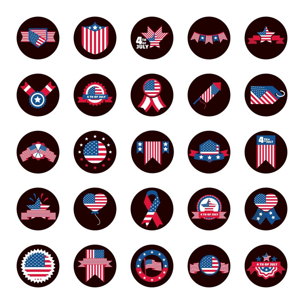 4th of july independence day celebration honor memorial american flag icons set block and flat style icon vector