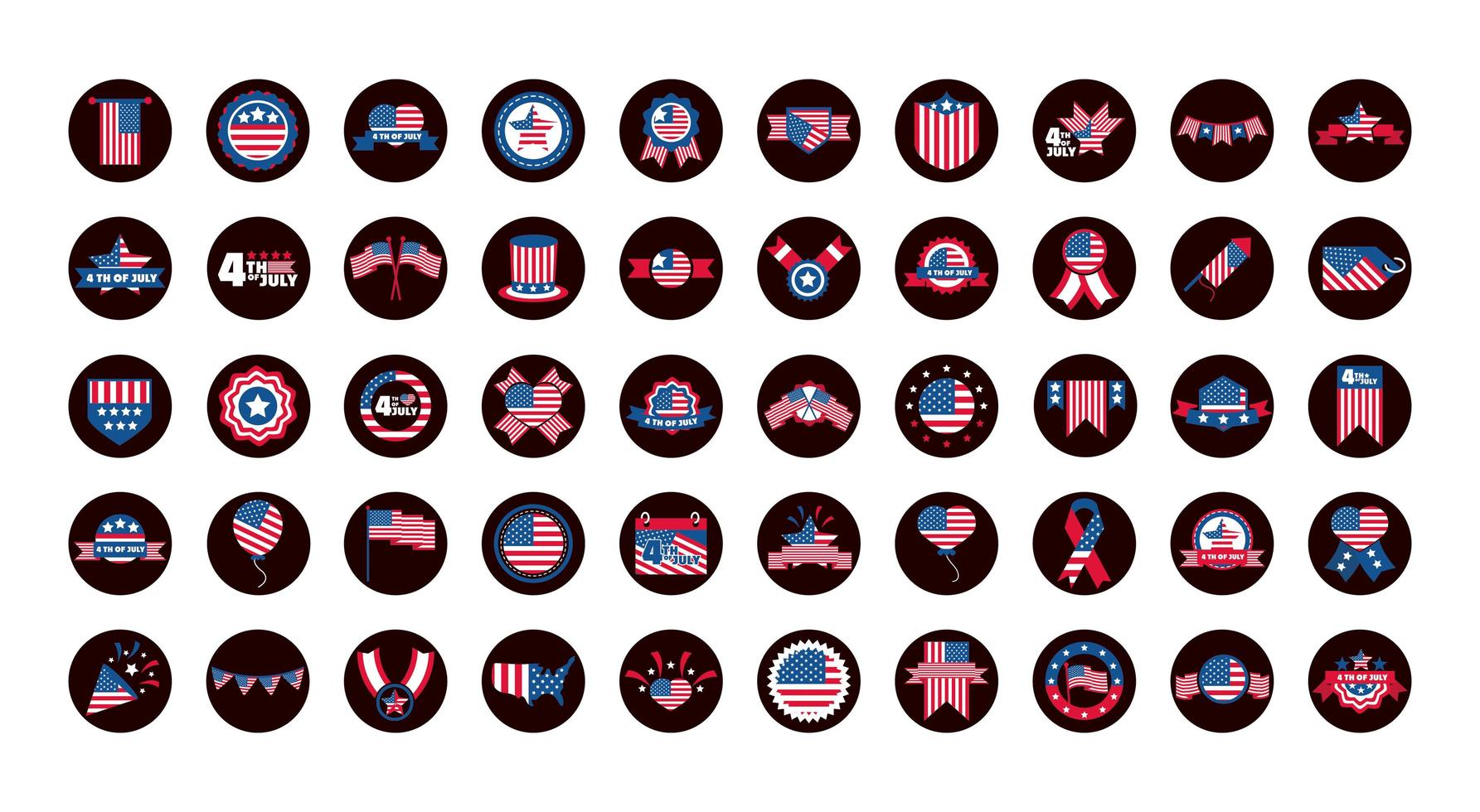 4th of july independence day celebration honor memorial american flag icons set block and flat style icon vector