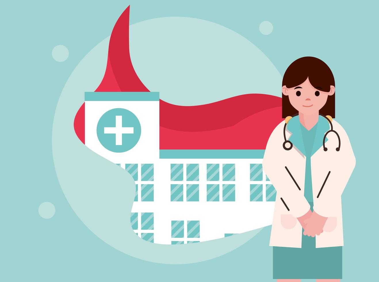 doctor hero female physician with stethoscope cape in hospital vector