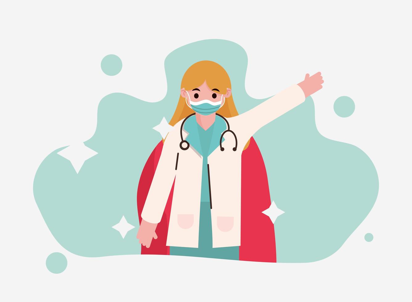 doctor hero female physician with stethoscope and red cape vector