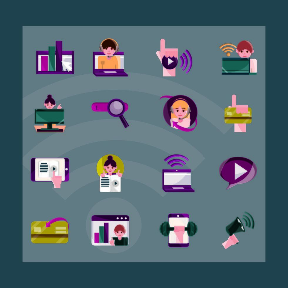 online activities digital connection communication set icons flat style icon vector