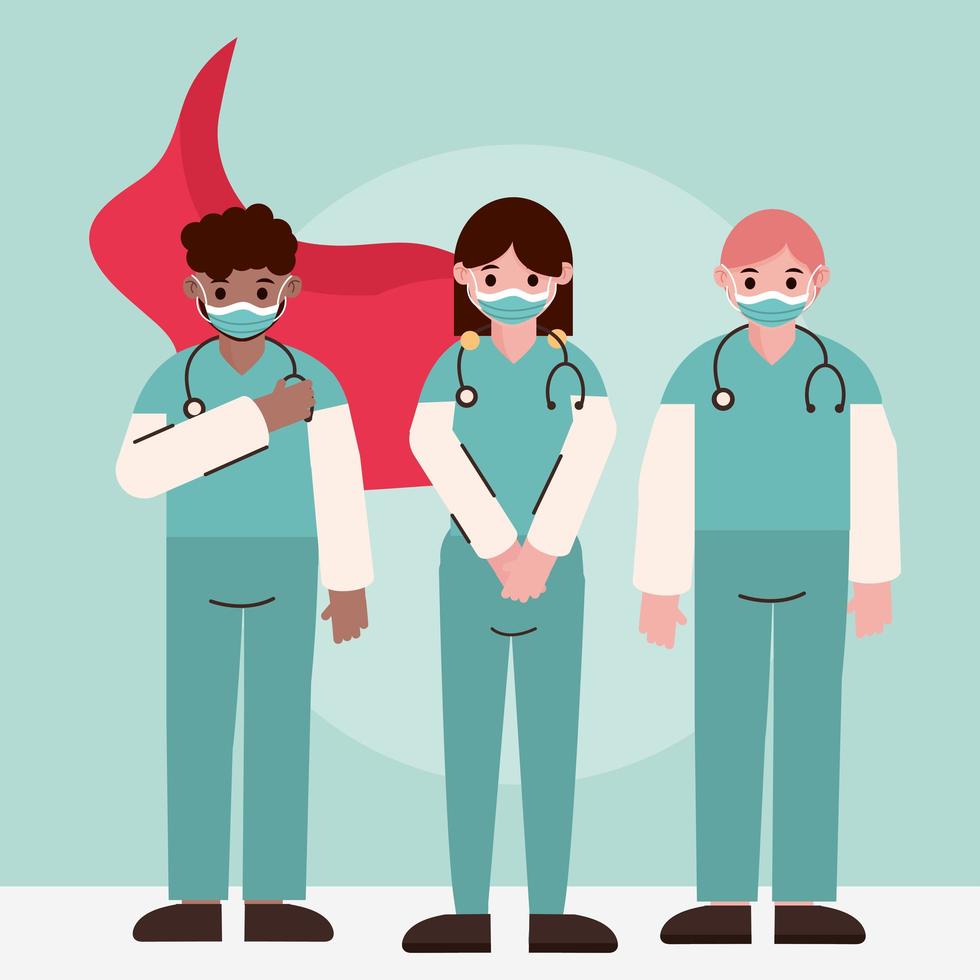 doctor hero group physician practitioner characters with cape vector