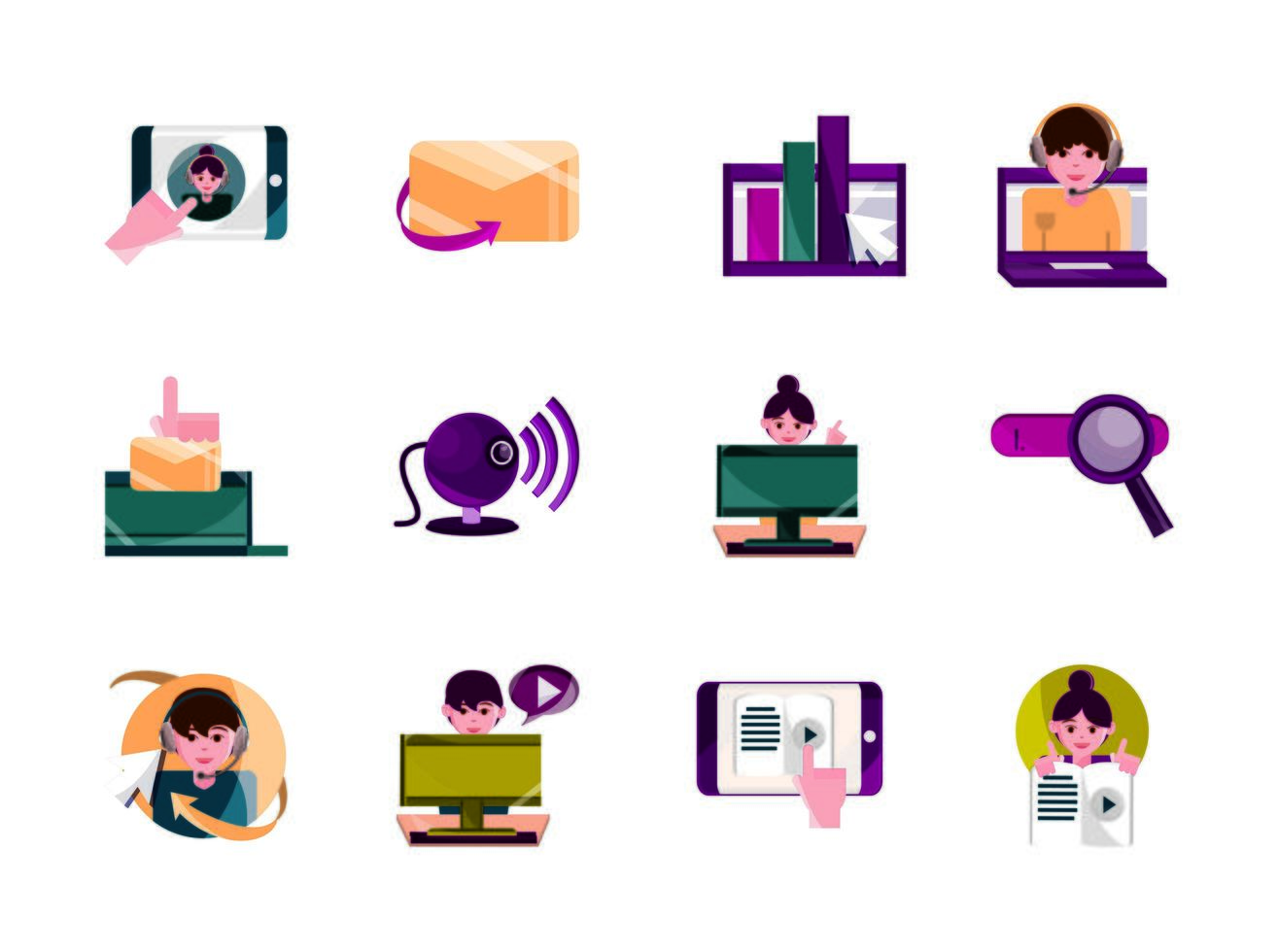 online activities digital connection communication set icons flat style icon vector