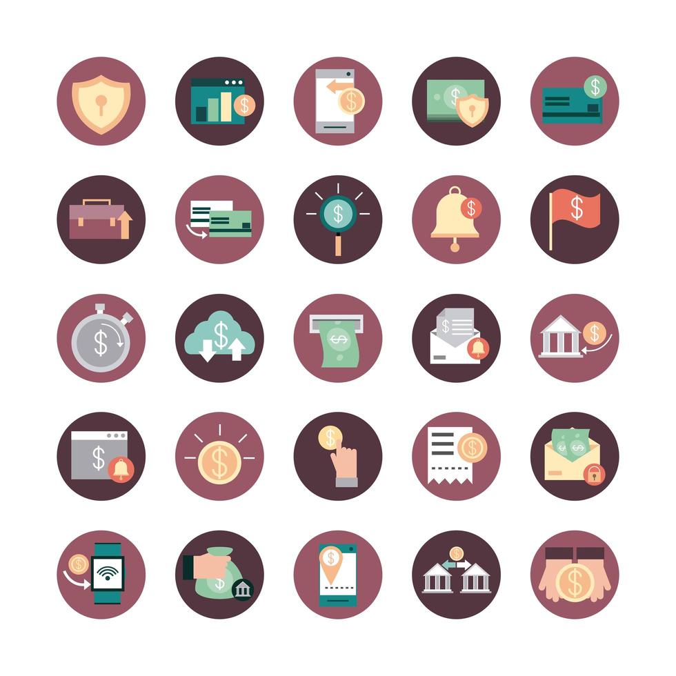 mobile banking financial payment money business icons set block style vector
