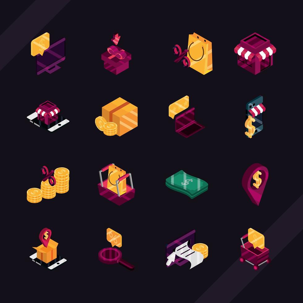 online shopping order discount commerce market financial icons set vector