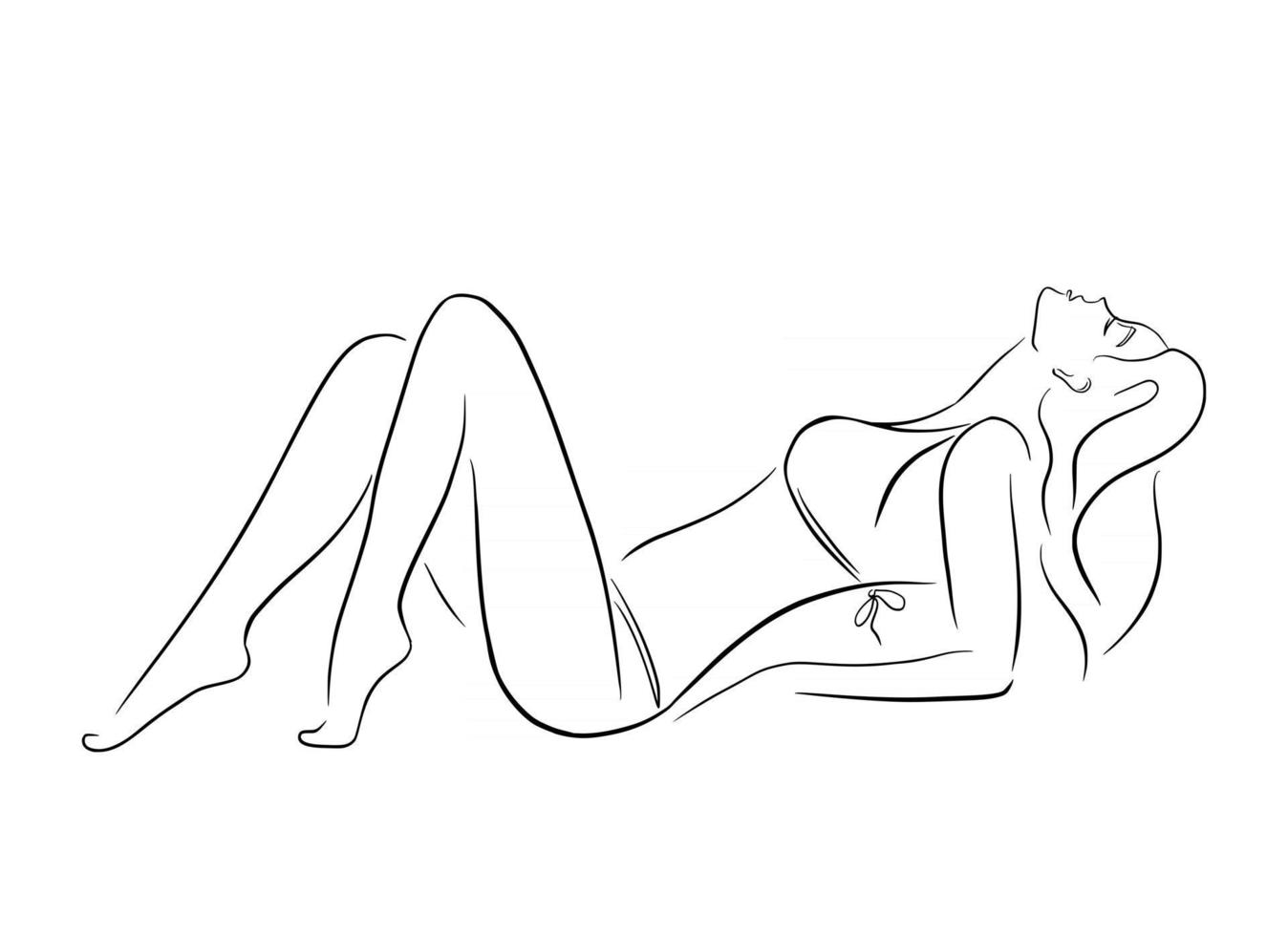 Lying Woman in Bikini in Minimalistic Black Lines Style vector