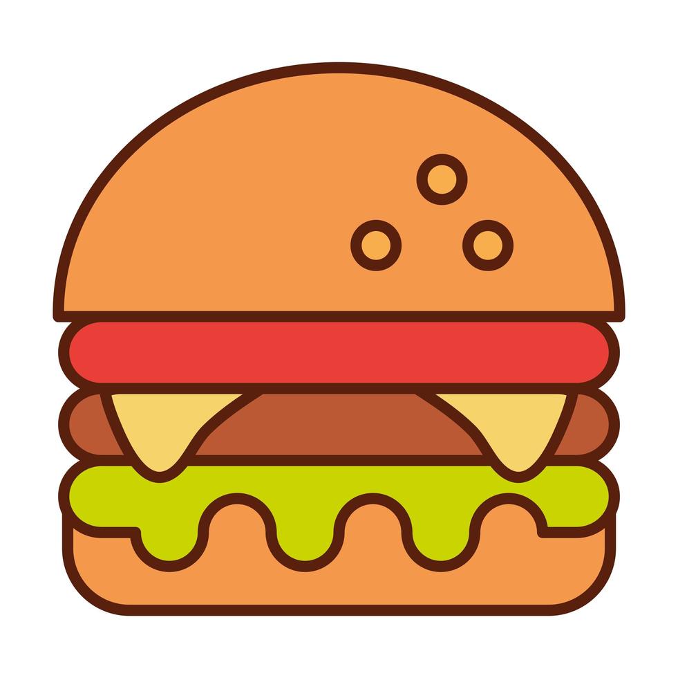 fast food burger dinner and menu tasty meal and unhealthy line and fill icon vector