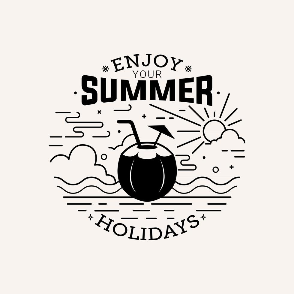 Enjoy your summer holiday flat style with line art vector illustration