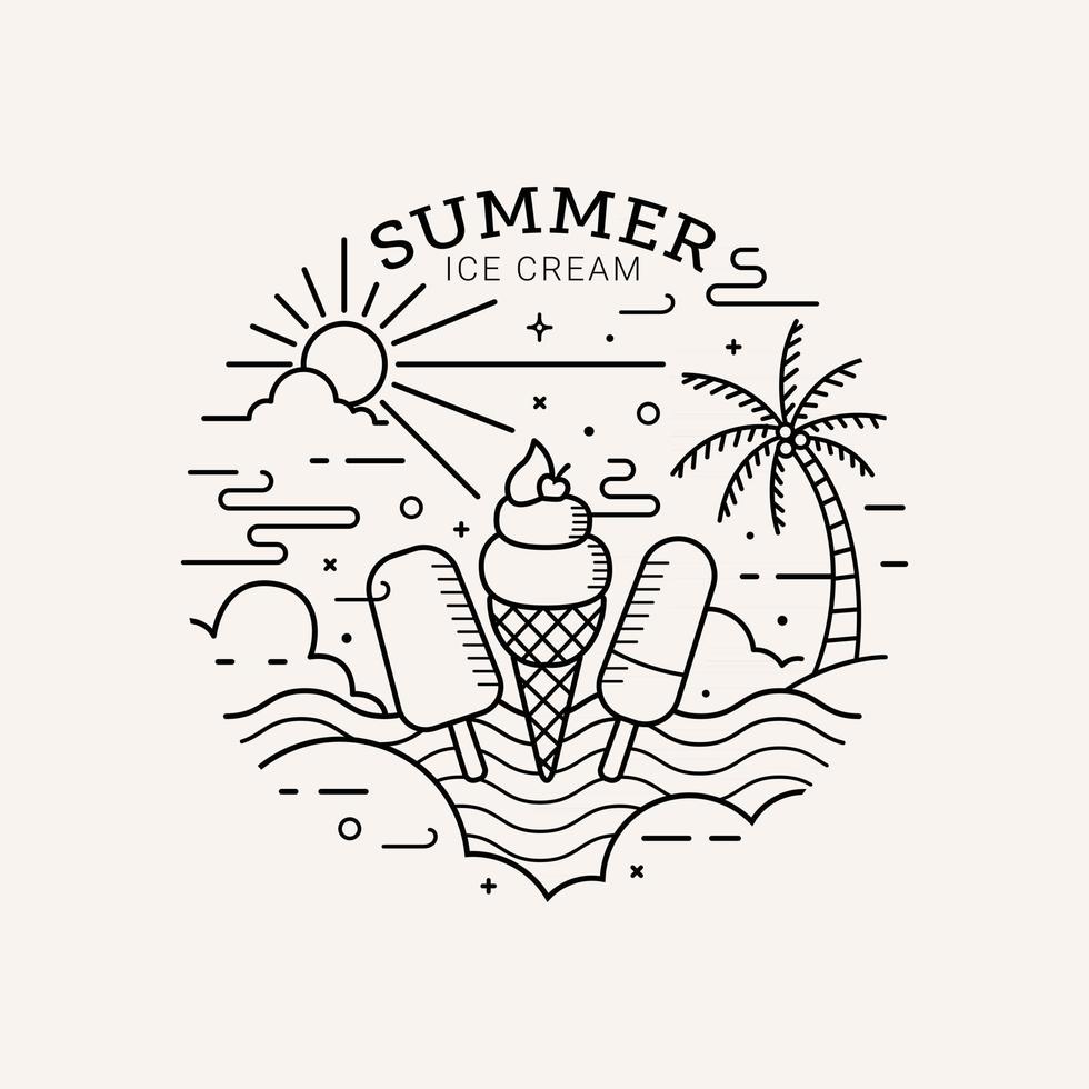 Summer ice cream party flat style with line art vector illustration