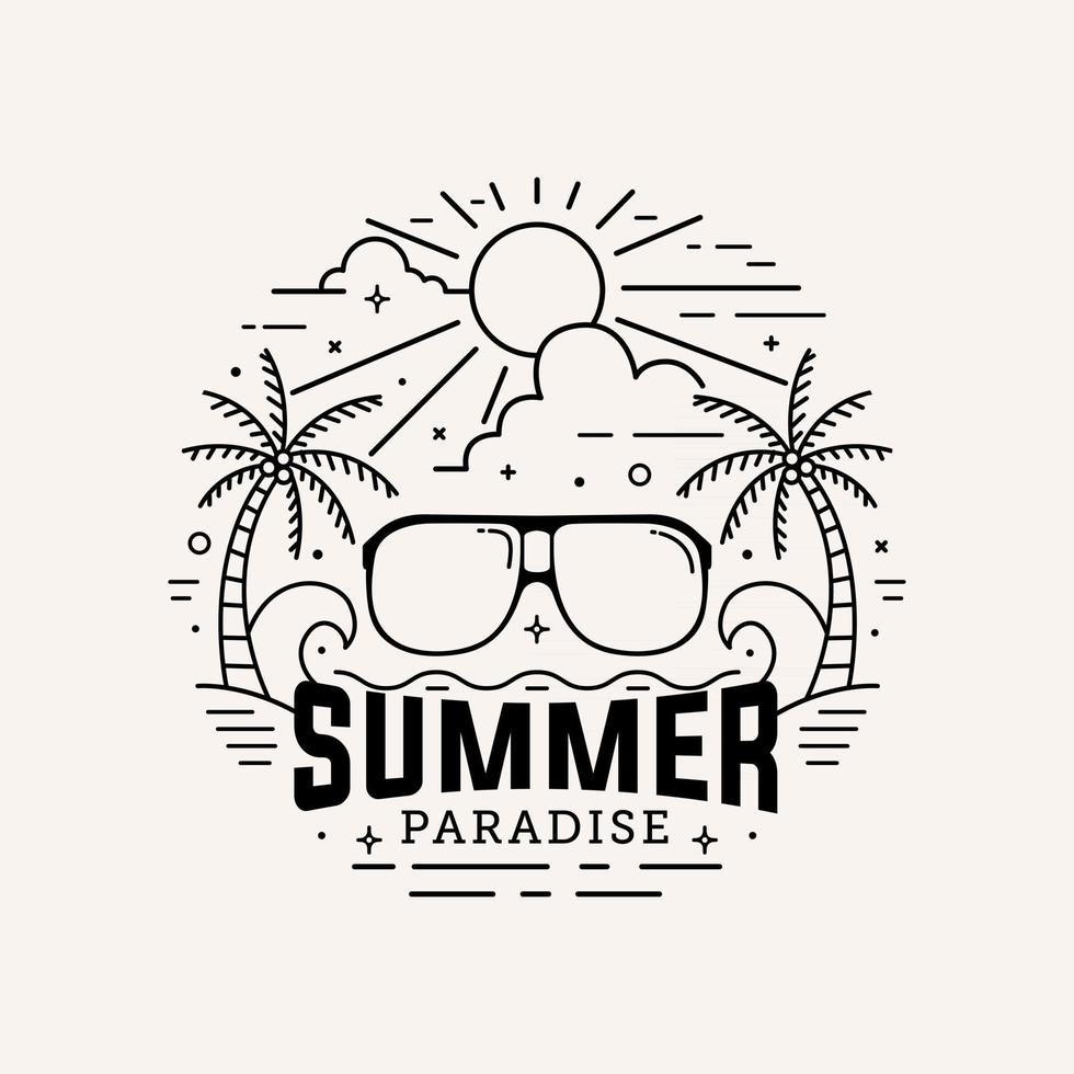 Summer paradise label flat style with line art vector illustration