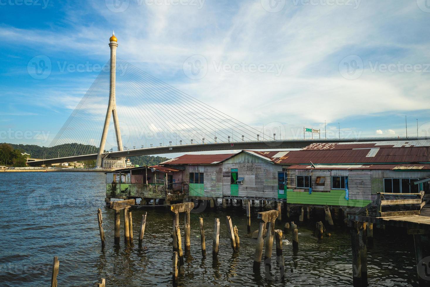 Sungai Kebun Bridge and Kampong Ayer in Bandar Seri Begawan Brunei photo