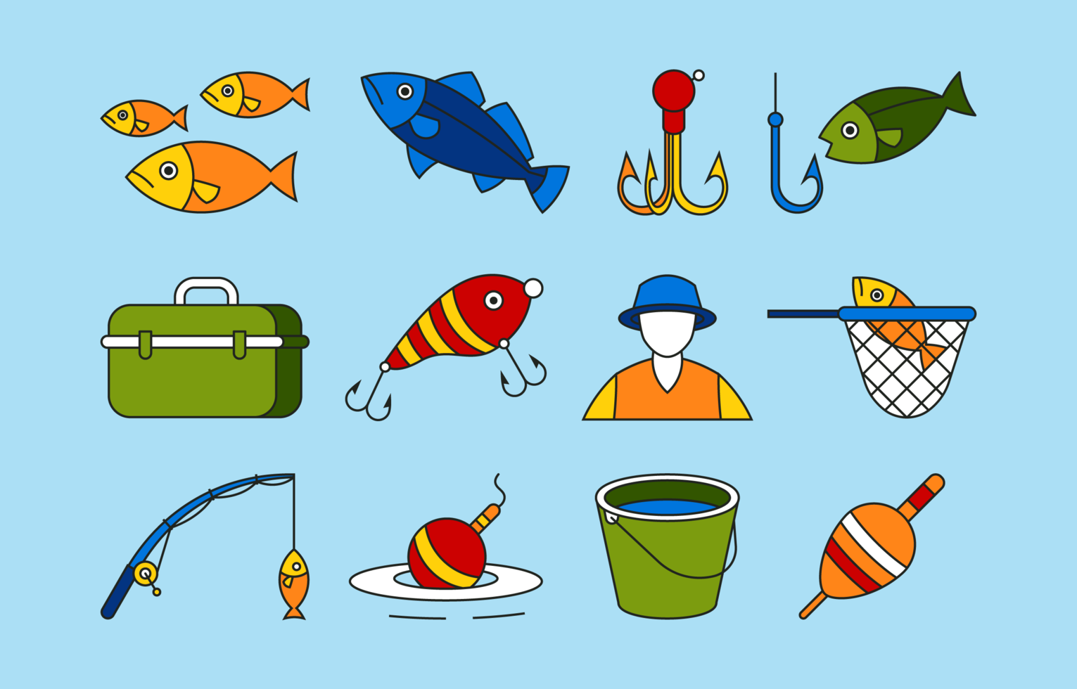 Fishing Icon Set in Flat Style vector