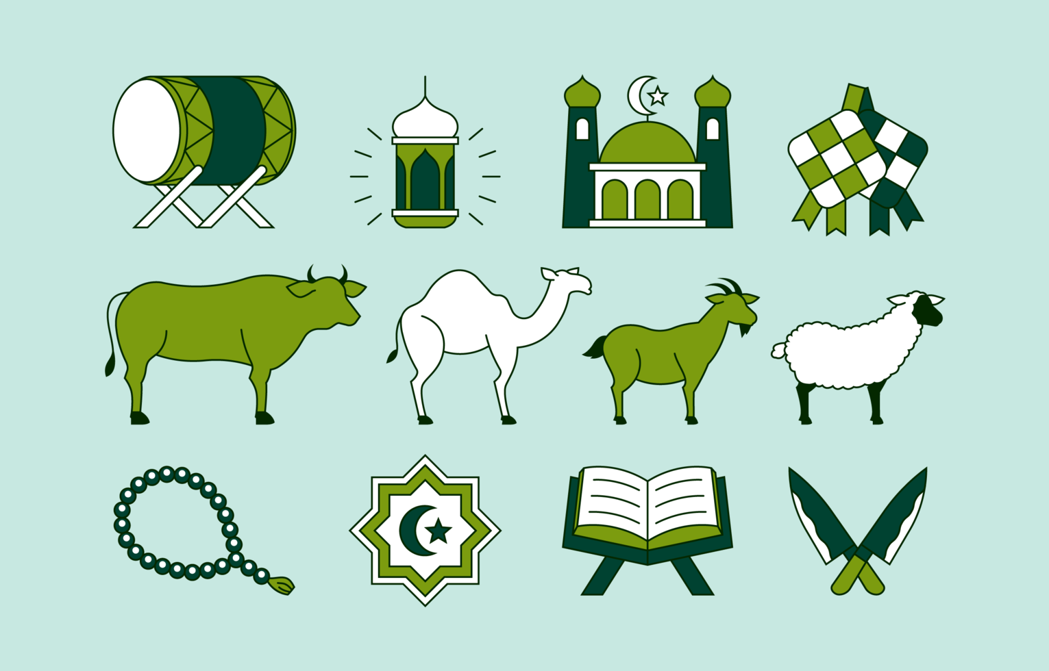 colección de iconos de eid al adha en estilo plano vector