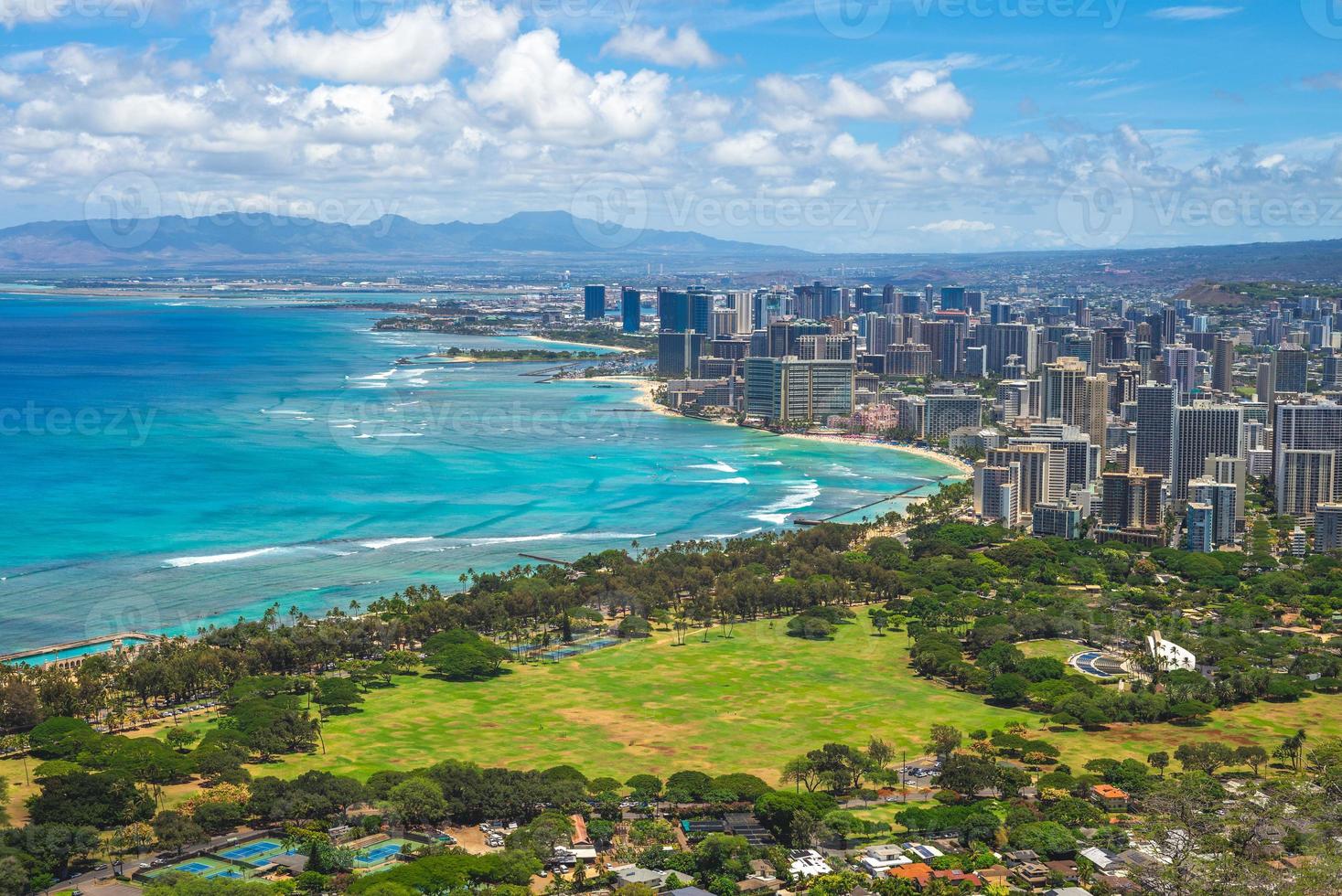 vista aérea, de, honolulu, en, oahu, hawai, nosotros foto