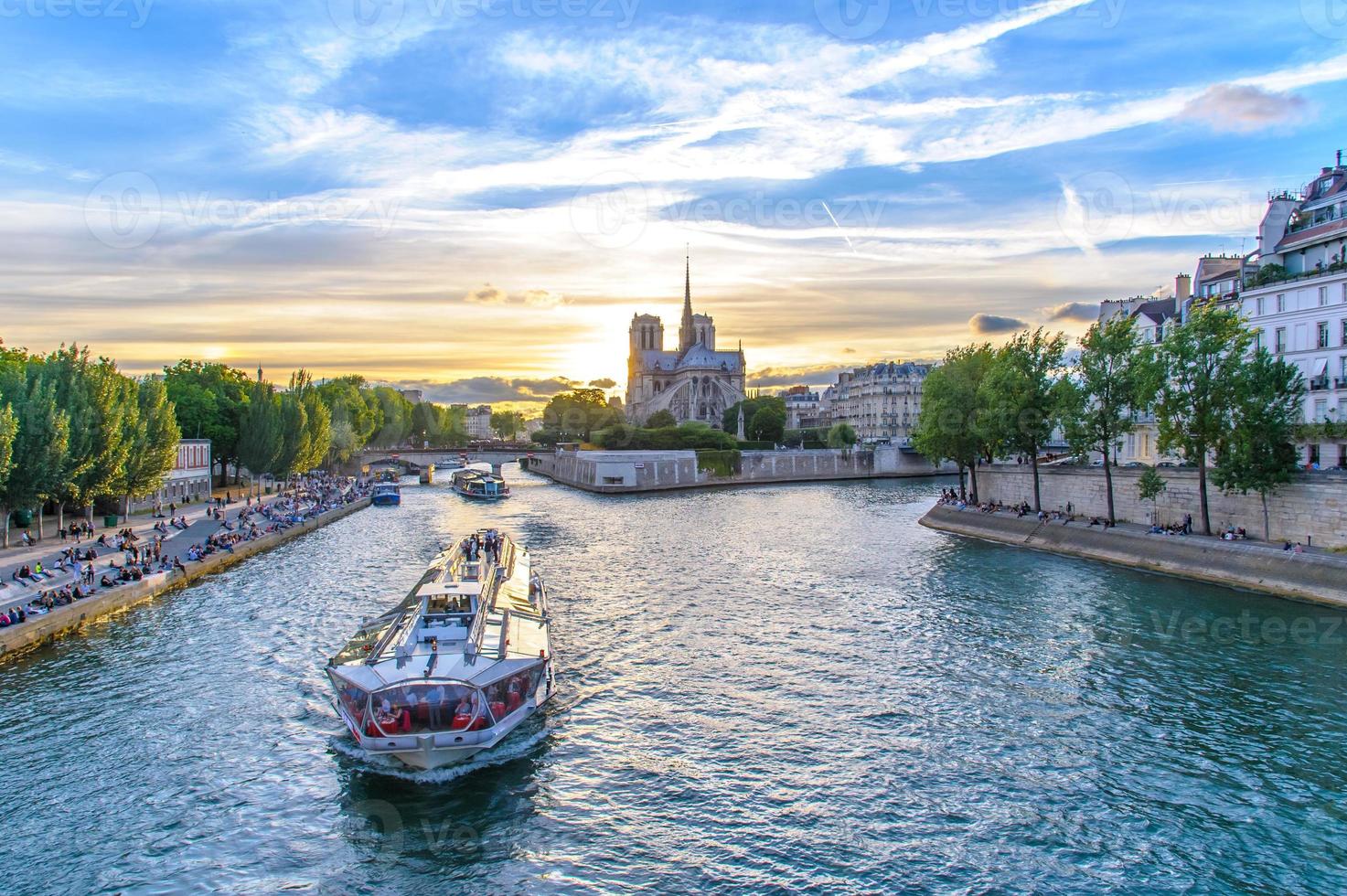 Notre Dame de Paris Cathedral and Seine River in Paris, France photo