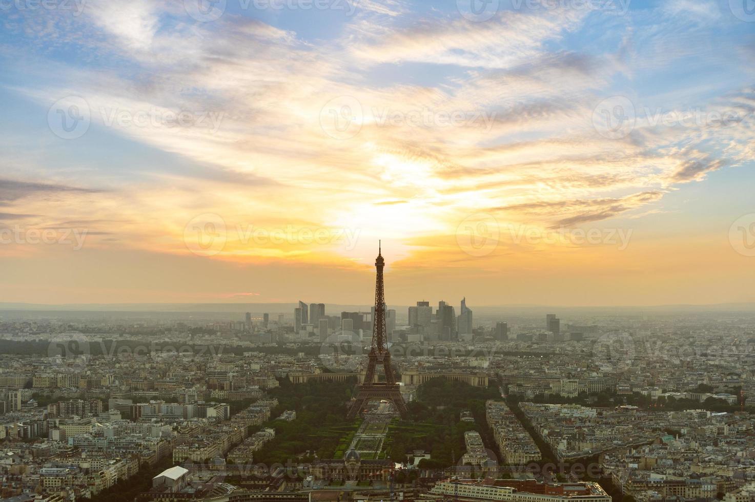 Cityscape of Paris in the dusk with Eiffel tower in France photo