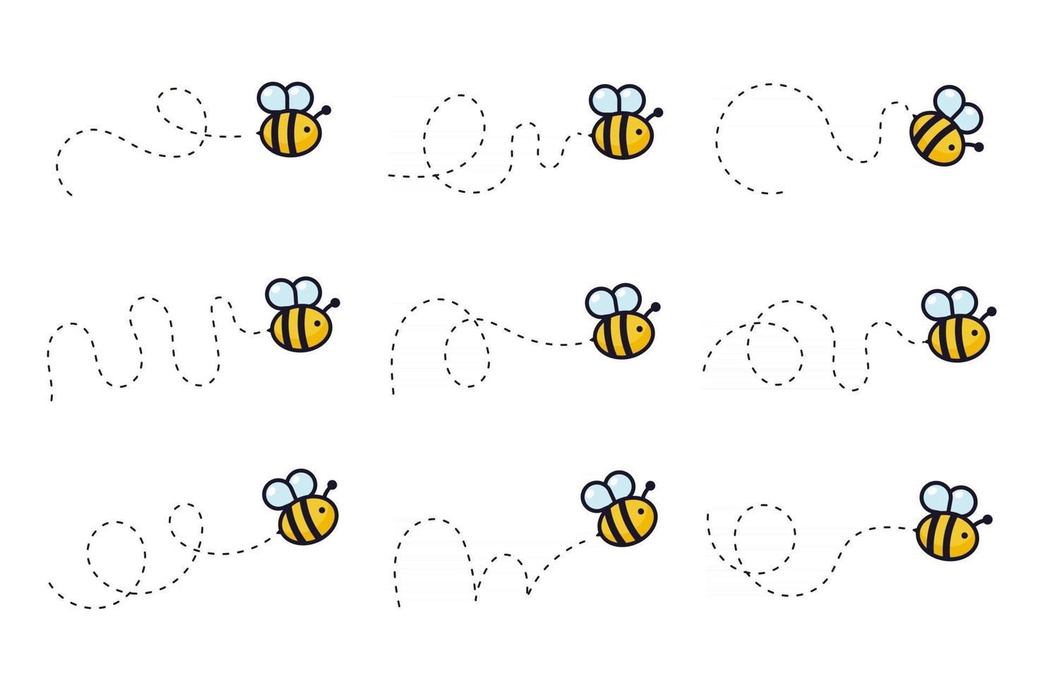 Bee flying path A bee flying in a dotted line The flight path of a bee to honey vector
