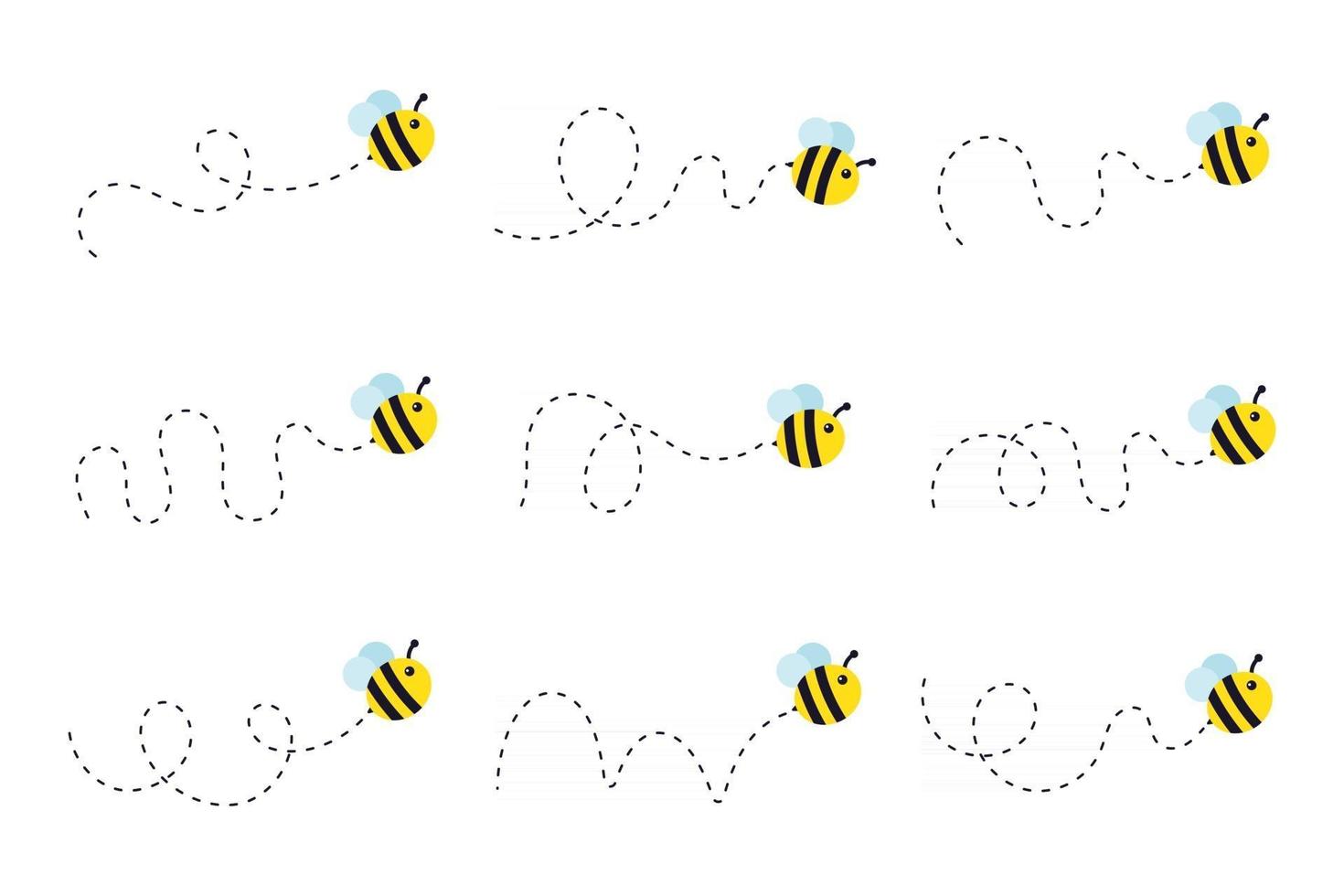 Bee flying path A bee flying in a dotted line The flight path of a bee to honey vector