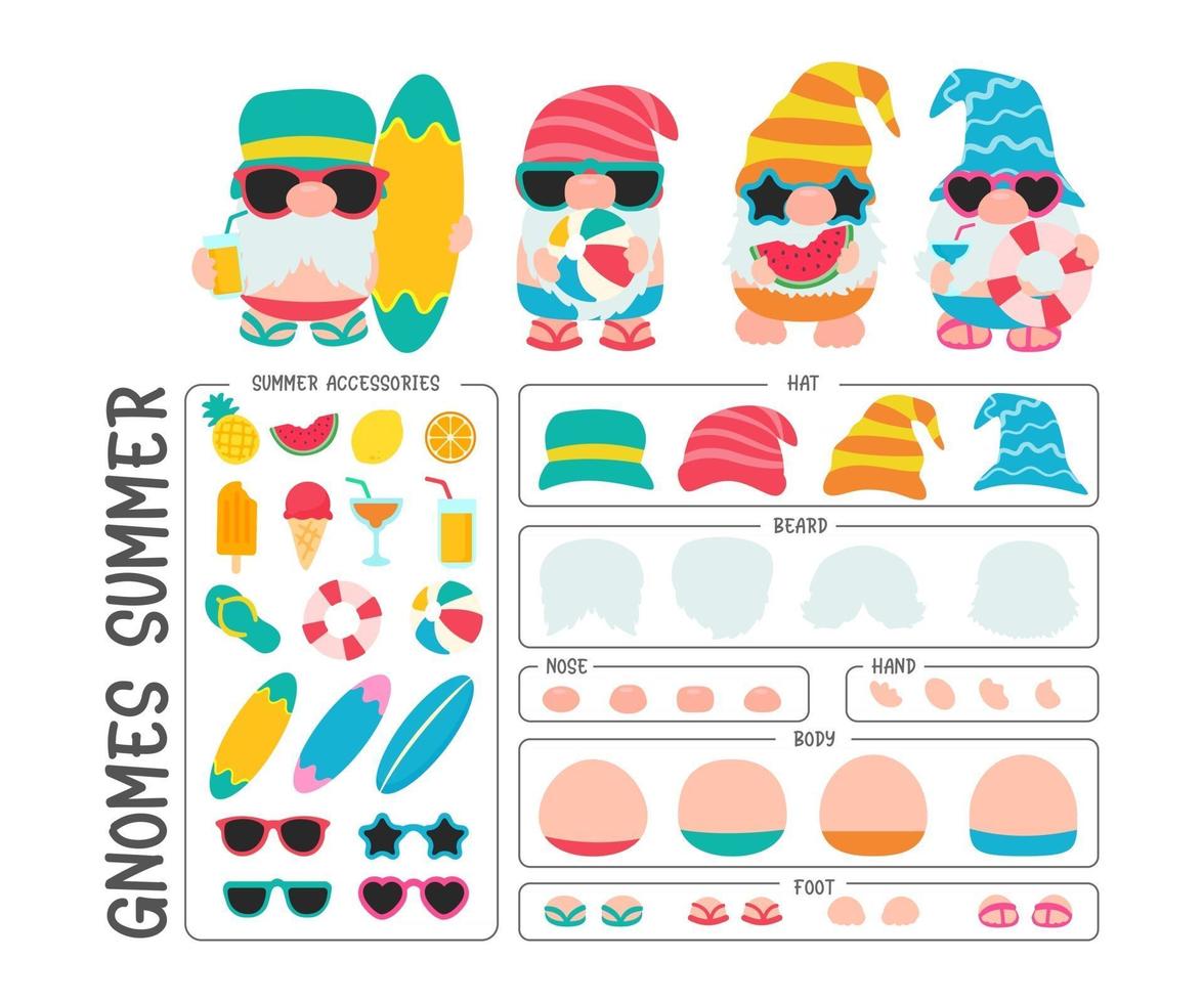 Gnomes Summer Vector objects for designing gnomes and objects they hold