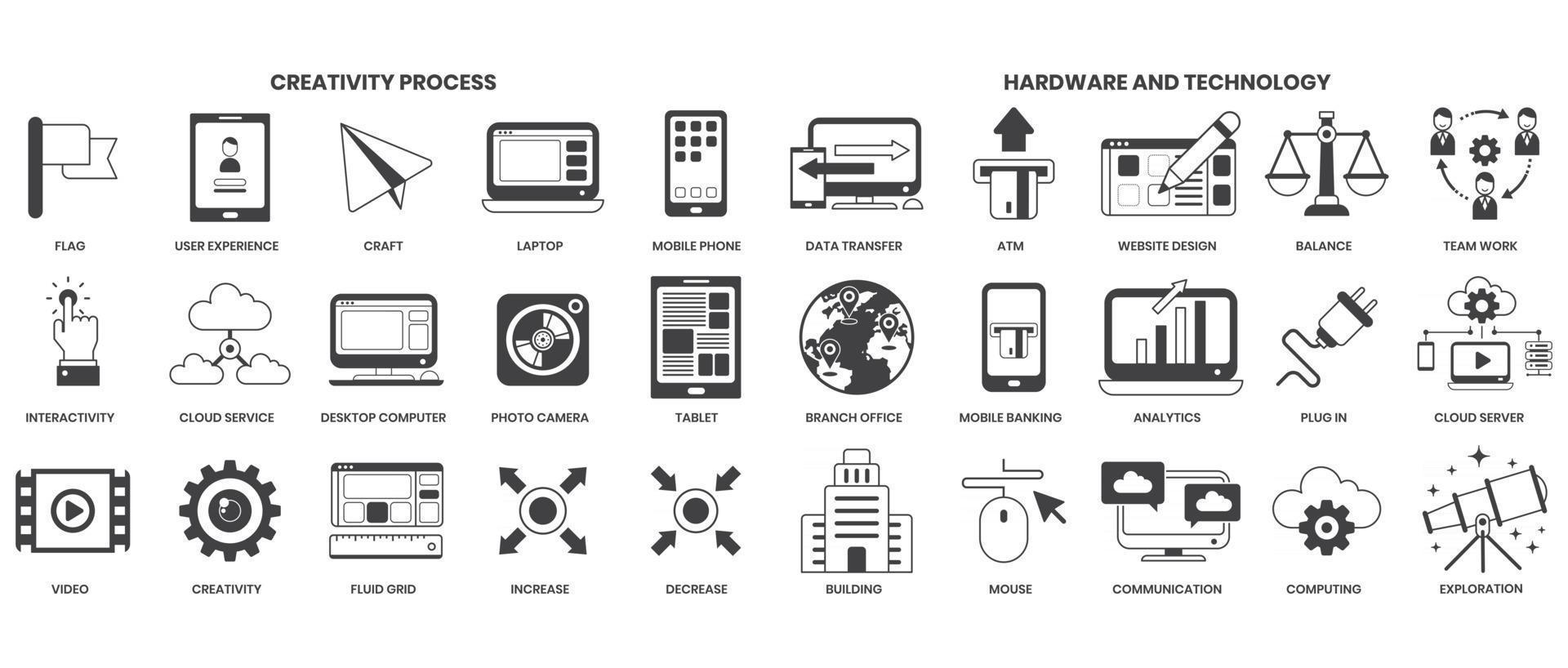 iconos de creatividad establecidos para negocios vector