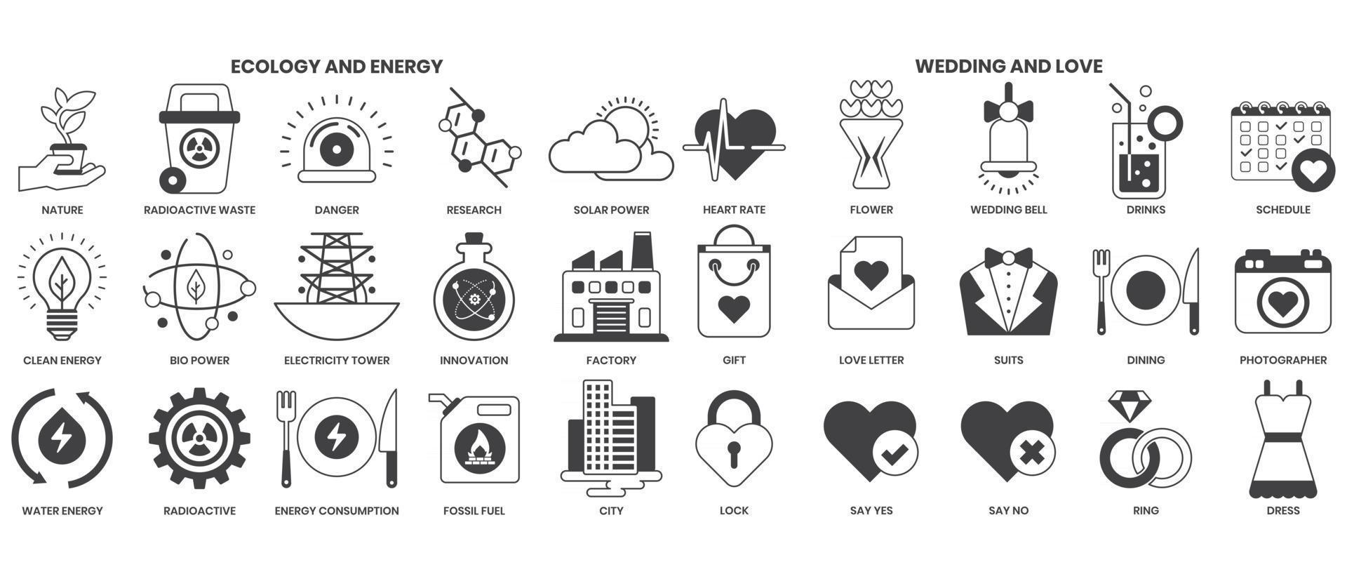 Wedding icons set for business vector
