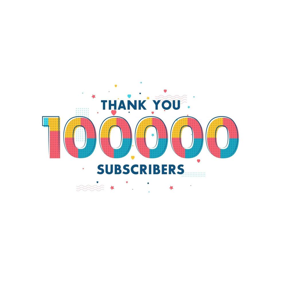 gracias 100000 suscriptores tarjeta de felicitación de celebración para 100k suscriptores sociales vector