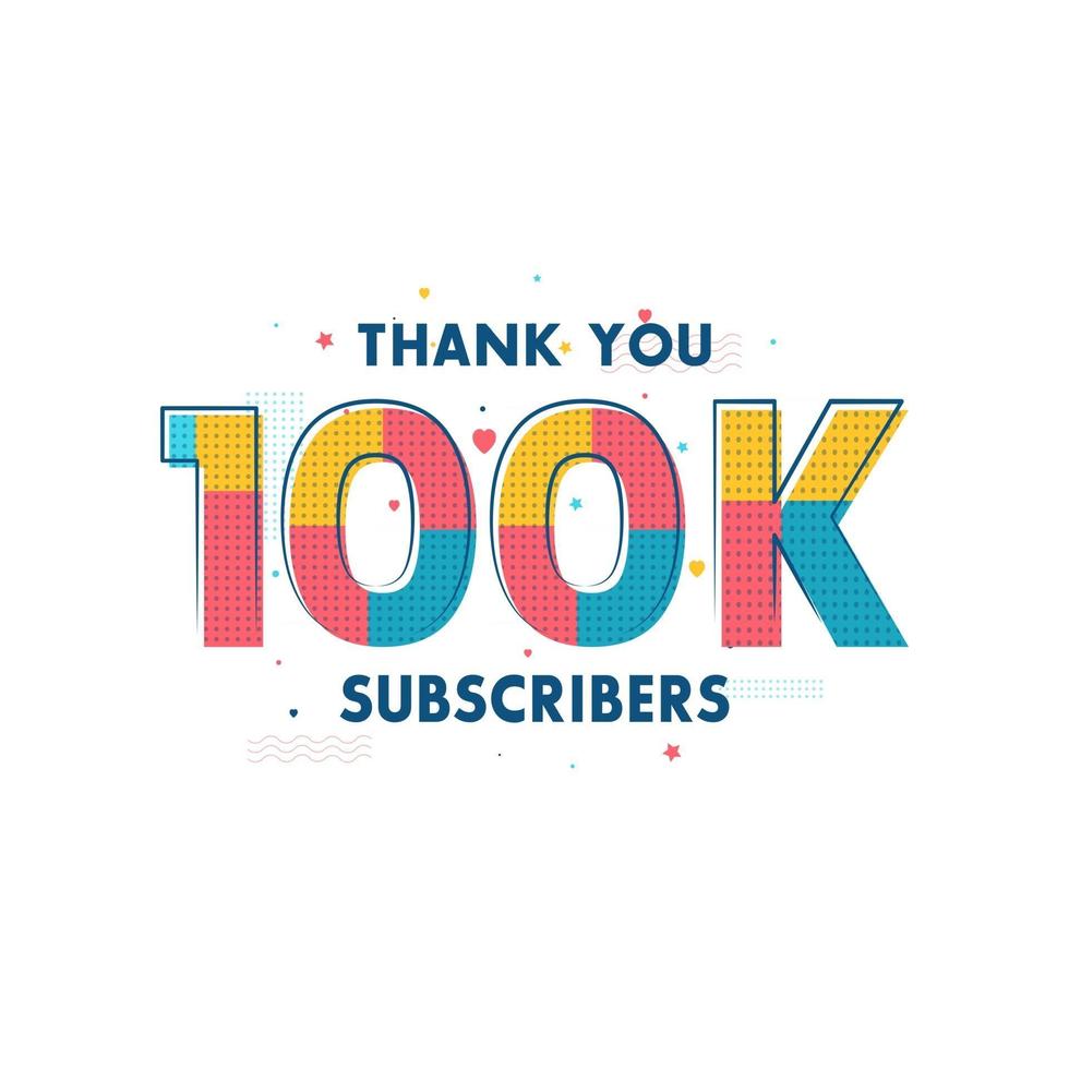 gracias 100k suscriptores tarjeta de felicitación de celebración para 100000 suscriptores sociales vector