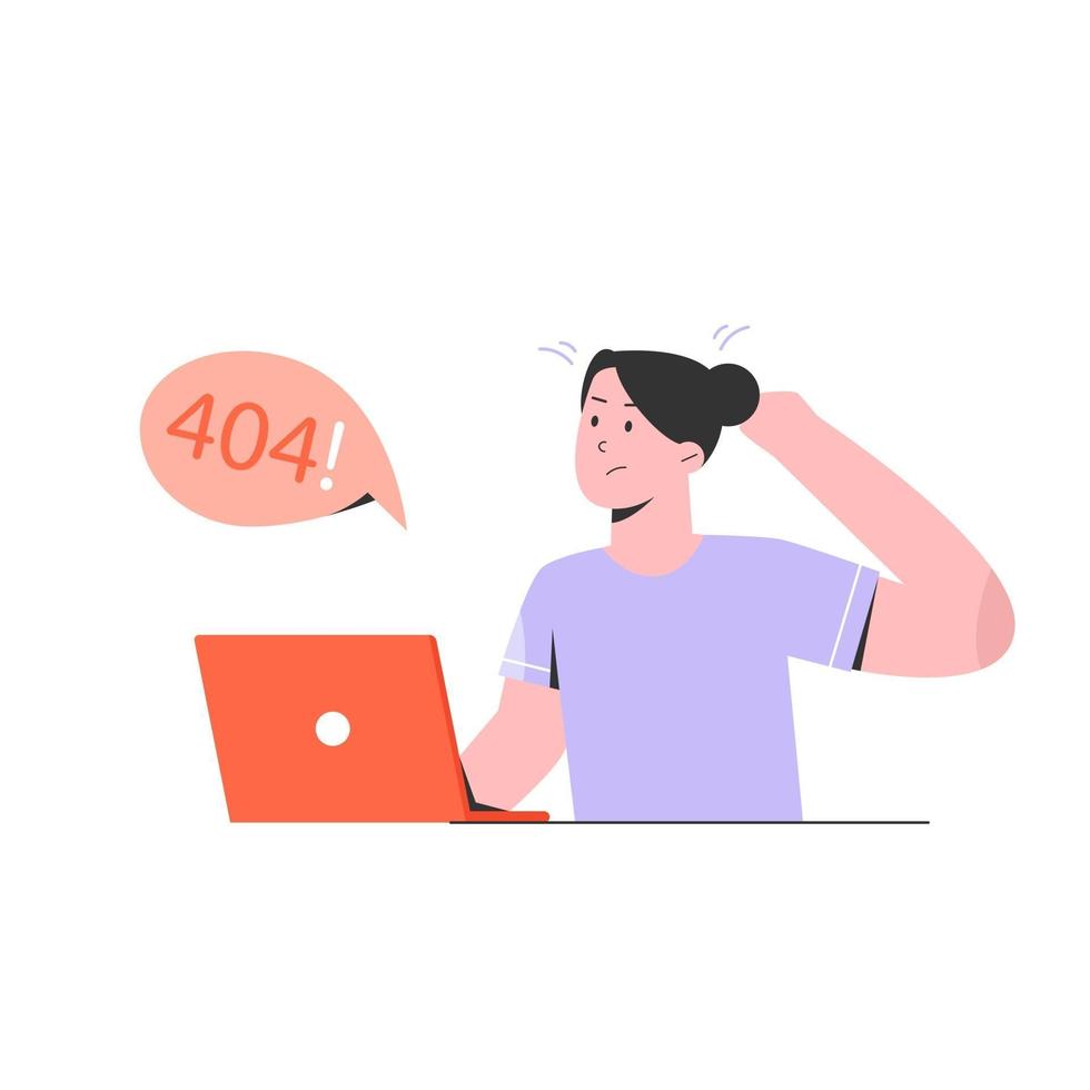 mujer joven enojada porque error 404 vector
