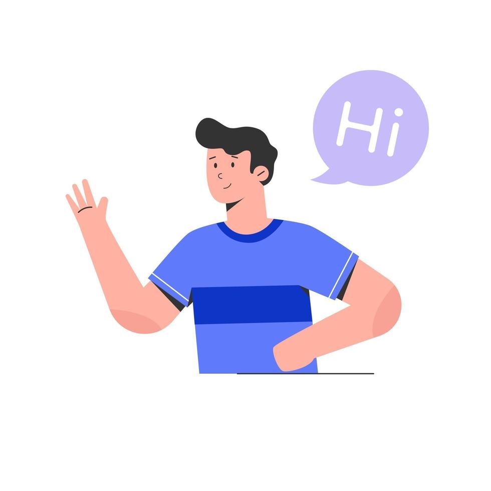 Young man gesture and say hi vector