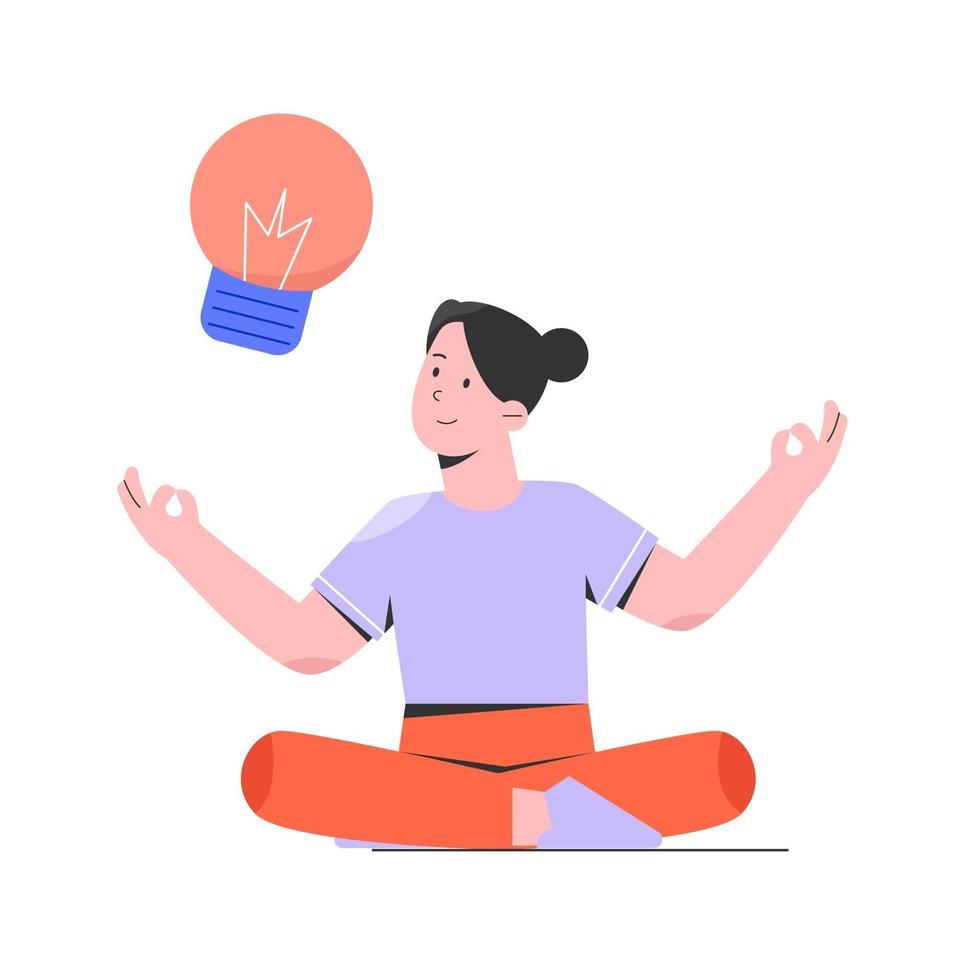 Woman is concentrating to get idea with light bulb vector