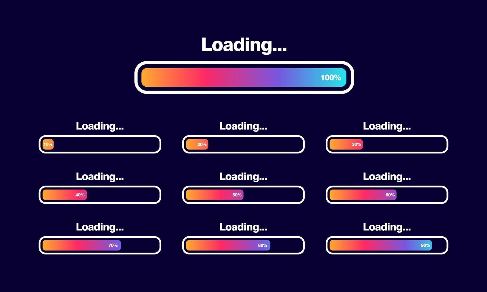 set of Loading bar vector illustration Progress visualization Loading status collection Web design elements Loading Infographic vector template