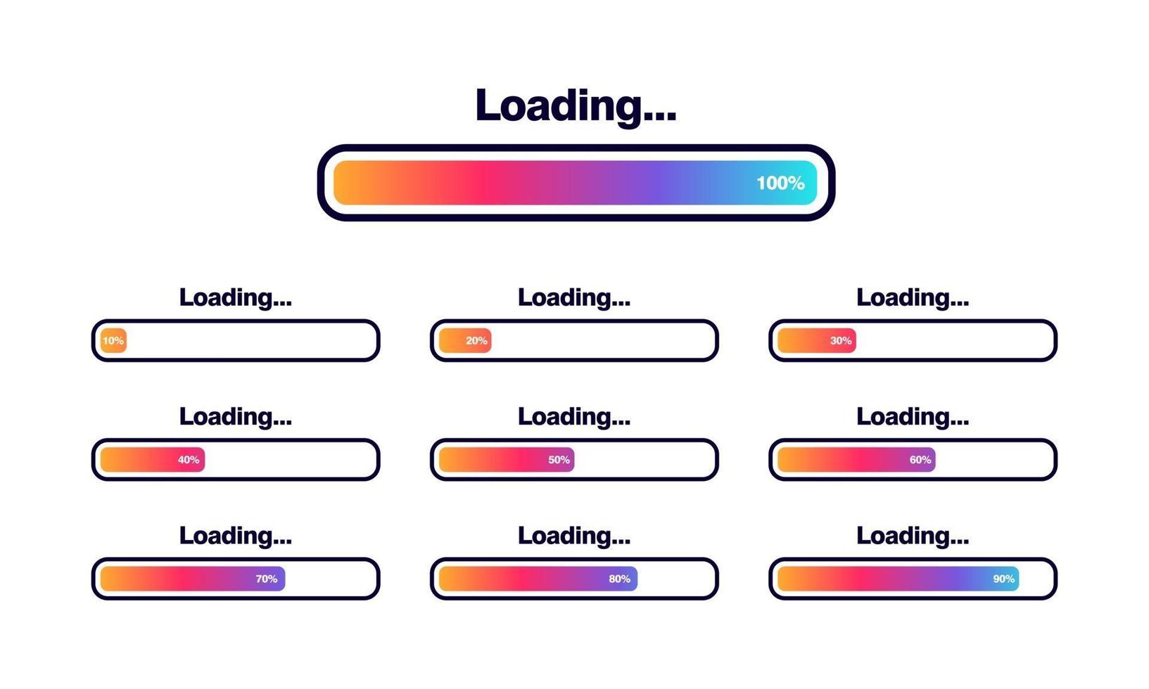 set of Loading bar vector illustration Progress visualization Loading status collection Web design elements Loading Infographic vector template