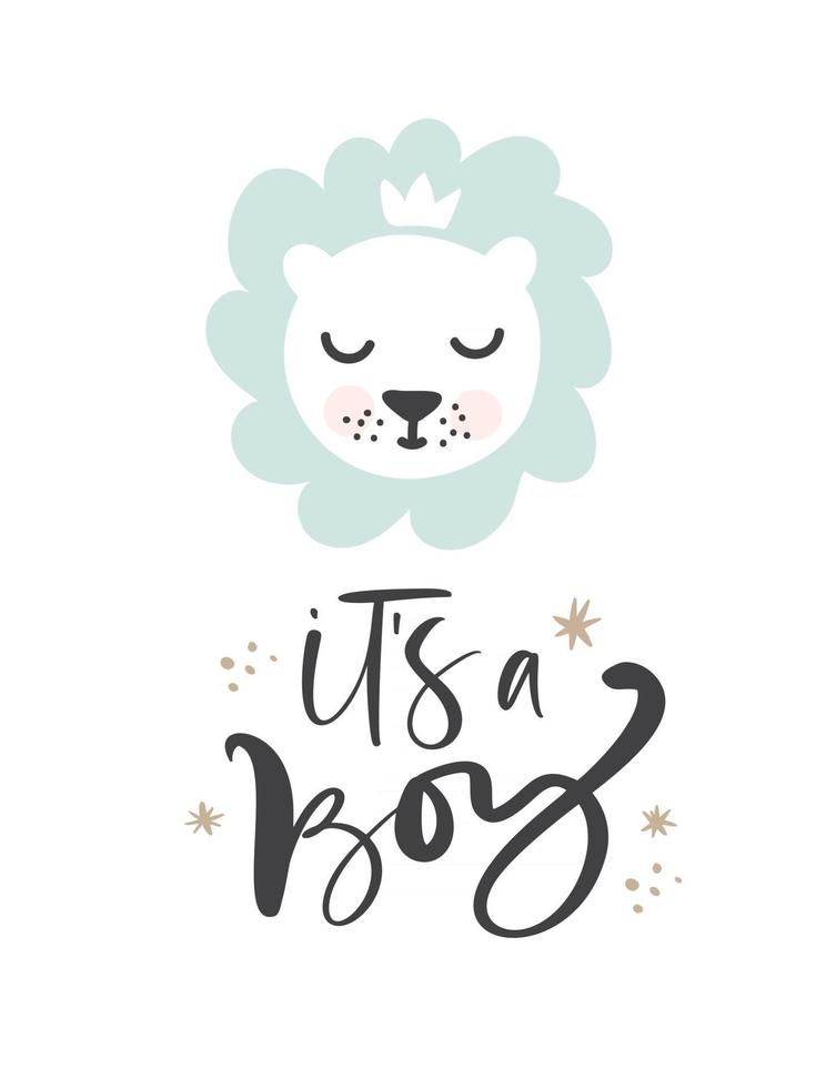 Lion hand drawn illustration vector in doodle style and calligraphic text It s boy