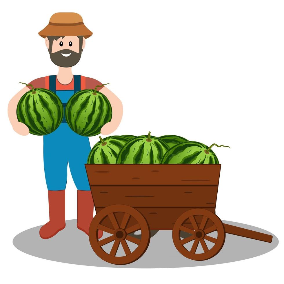 Male farmer with watermelon crop illustration flat style vector