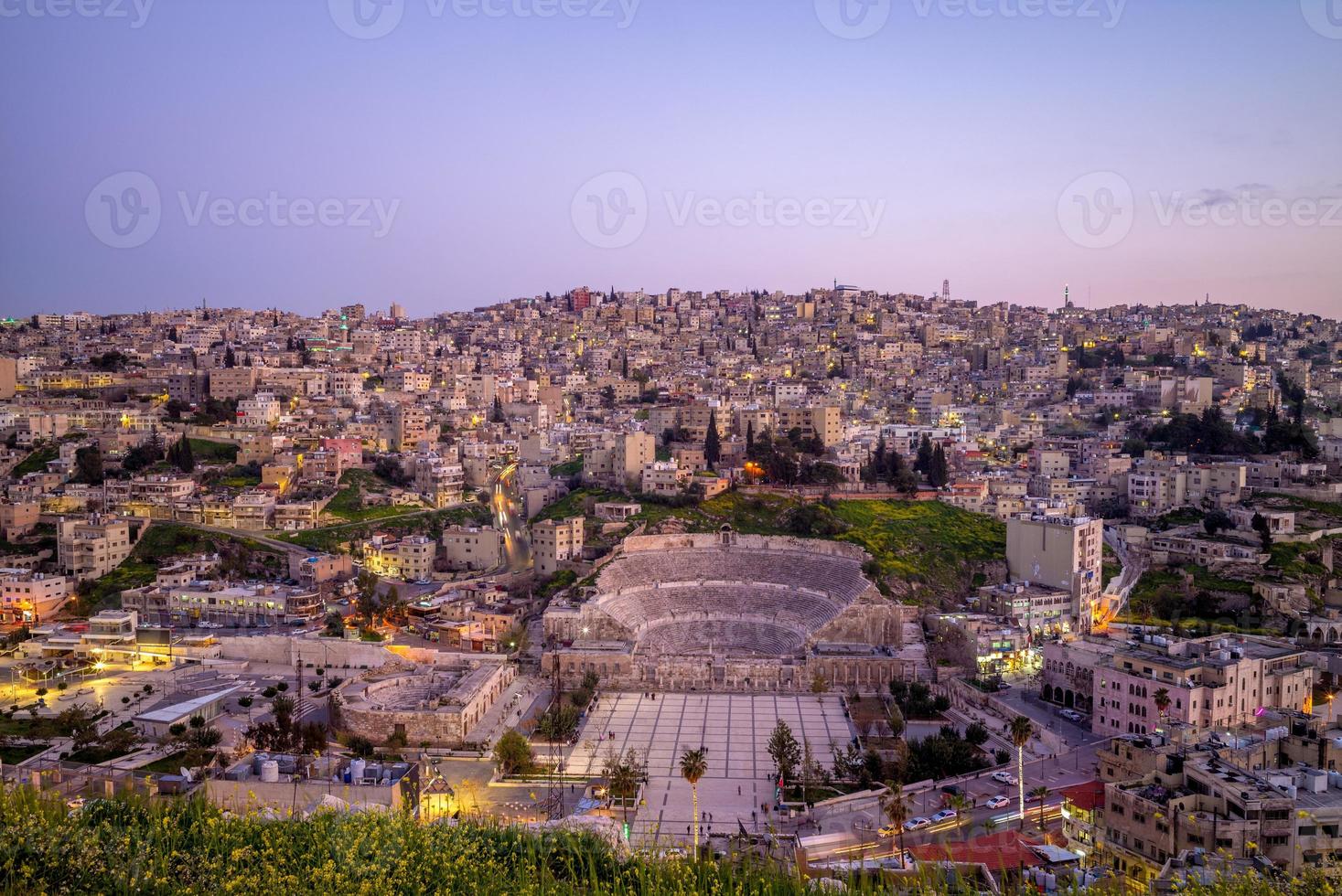 Skyline of Amman, the capital of Jordan at night photo