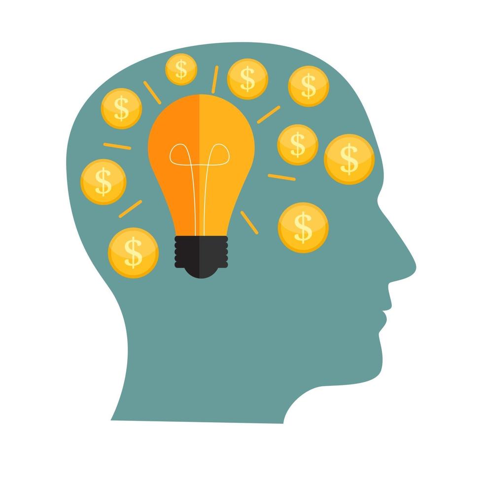 Money in Head Flat Business Concept vector